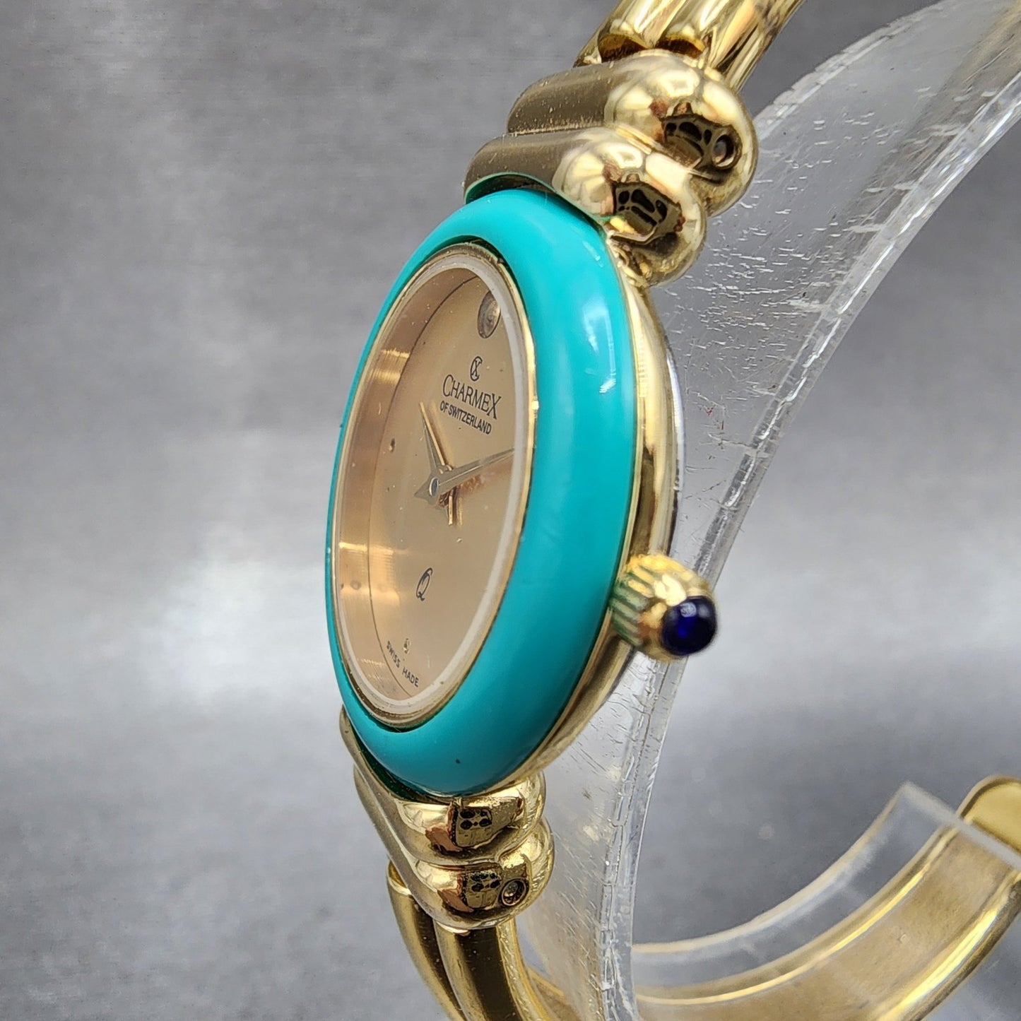 Charmex Watch Women 25mm Gold Dial Gold Tone Round Interchangeable Bezel New Bat2