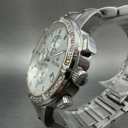 Bulova Watch Men 39mm Silver Dial Steel Daydate Round Diamond 96E03 New Batttery2
