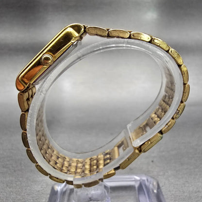 Seiko Watch Women 18mm Black Dial Gold Tone Rectangle V401-5650 New Battery VTG6