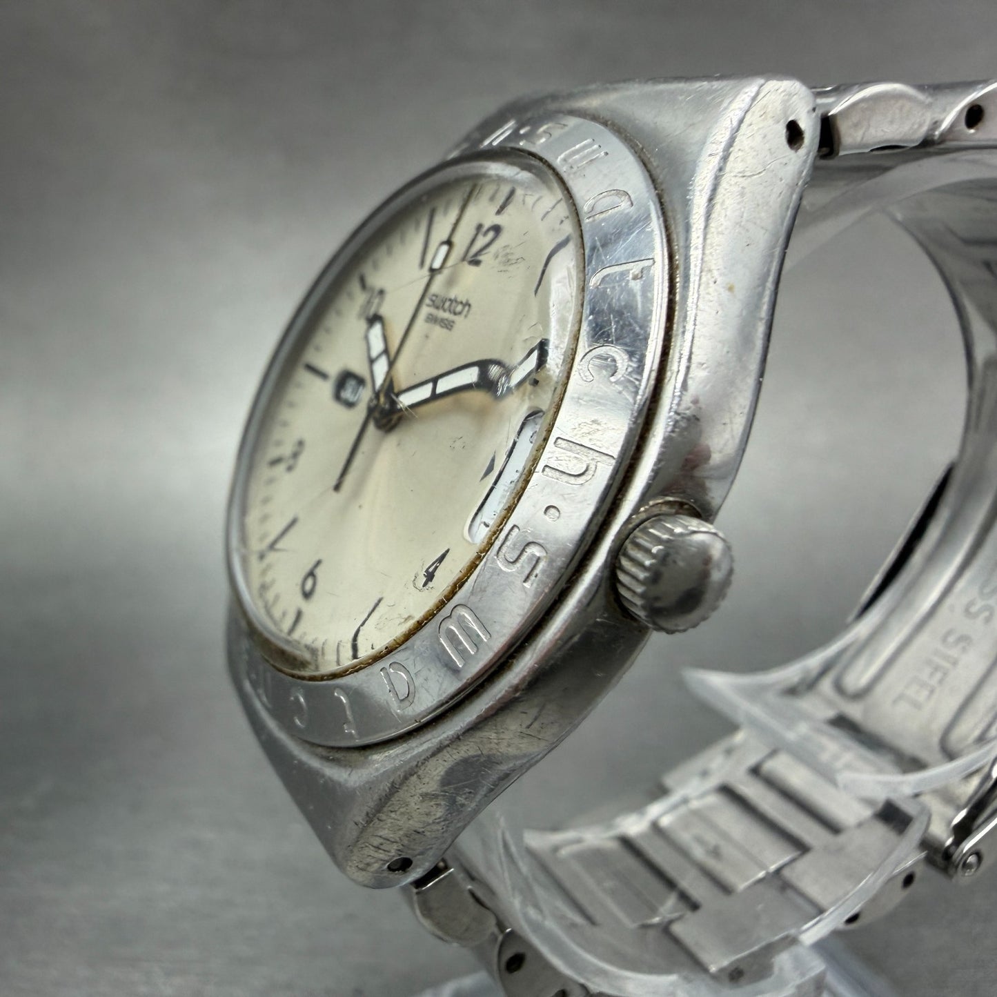 Swatch irony Big Landscape Watch Unisex 37mm White Dial Steel YGS715 New Battery2