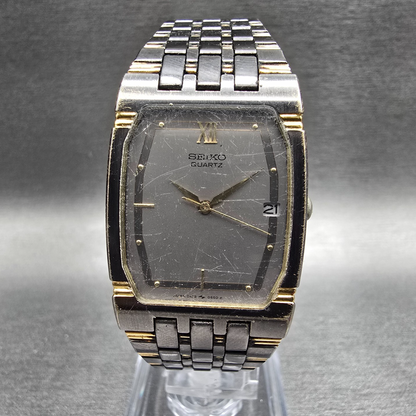 Seiko Watch Men 24mm Silver Dial Two Tone Date Rectangle 2A32-5230 New Battery0