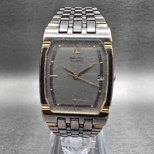 Seiko Watch Men 24mm Silver Dial Two Tone Date Rectangle 2A32-5230 New Battery0