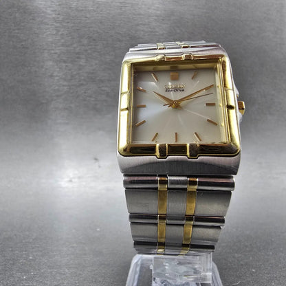 Citizen Eco-Drive Tank Watch Men 28mm White Dial Two Tone Rectangle E030 Works5