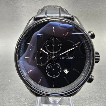 Vincero Chrono S Watch Men 43mm Black Dial Black Tone Date Round New Battery0