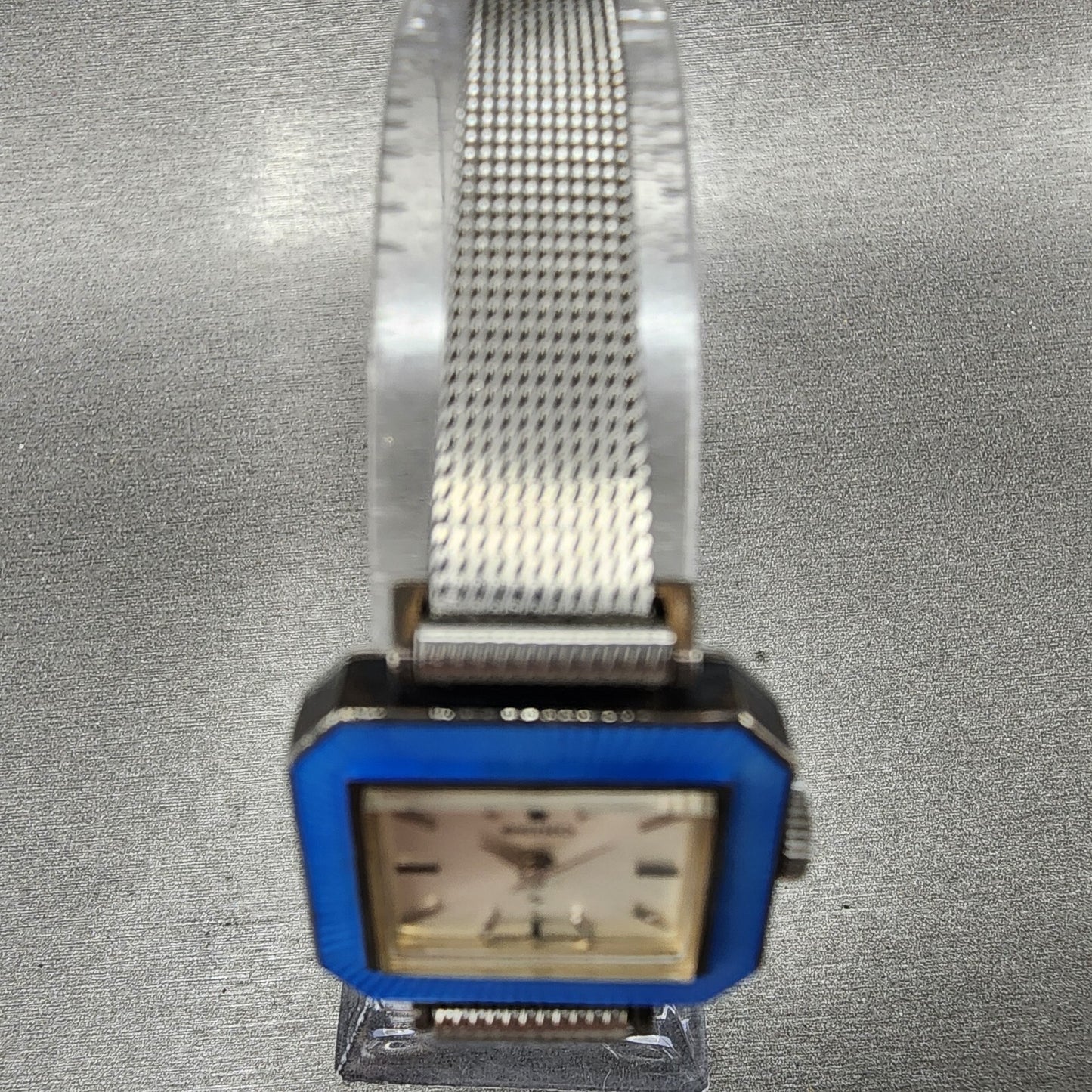 VTG Seiko Watch Women 22mm Silver Dial Blue bezel Silver Case Octagon Runs4
