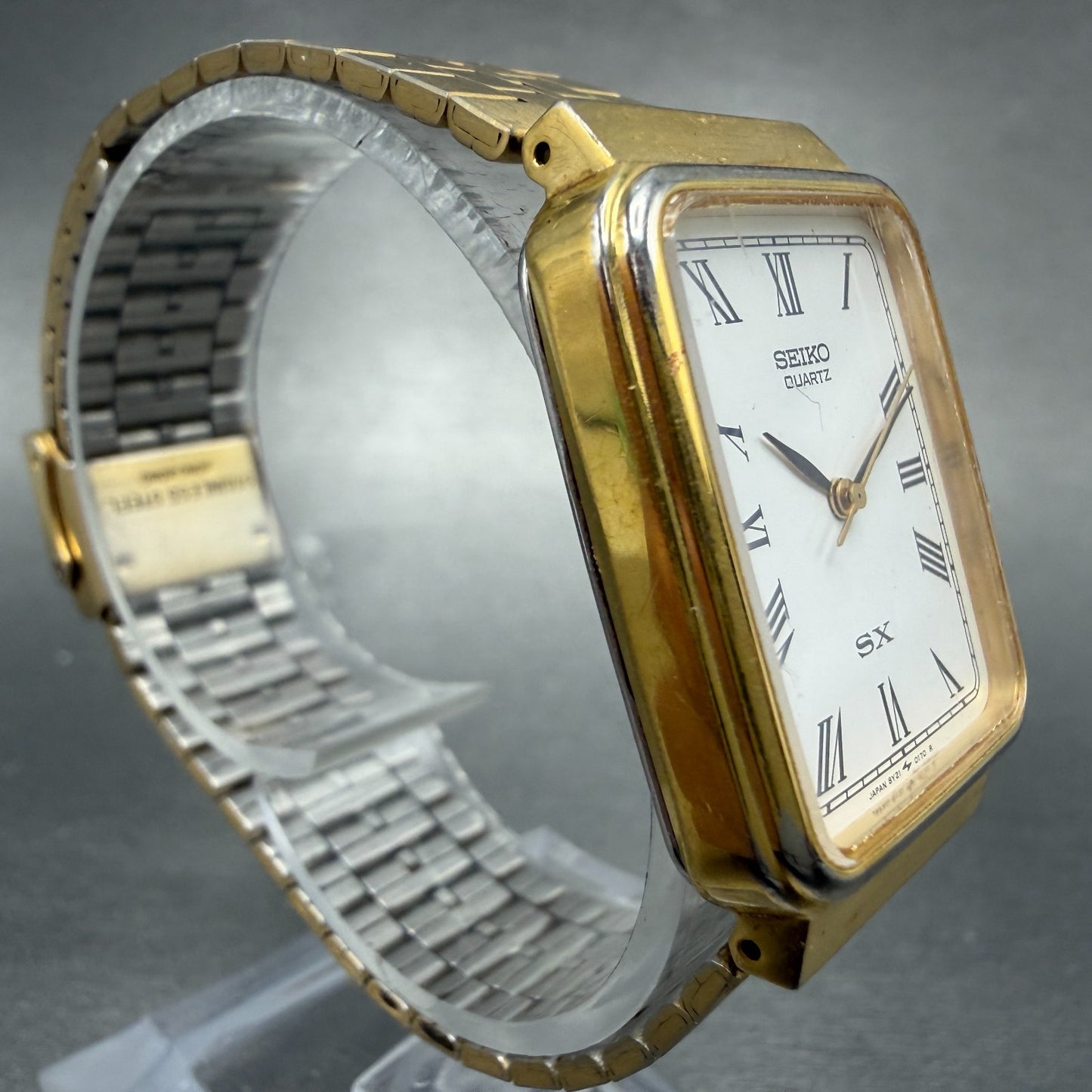 Seiko SX Tank Watch Men 25mm White Dial Gold Tone 8Y21-5070 New Battery Vintage3