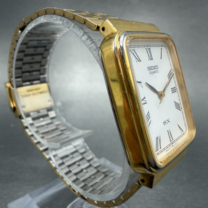 Seiko SX Tank Watch Men 25mm White Dial Gold Tone 8Y21-5070 New Battery Vintage3