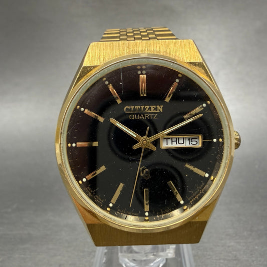 Citizen CQ Watch Men 35mm Black Dial Gold Round Daydate 2100-890850 PARTS0