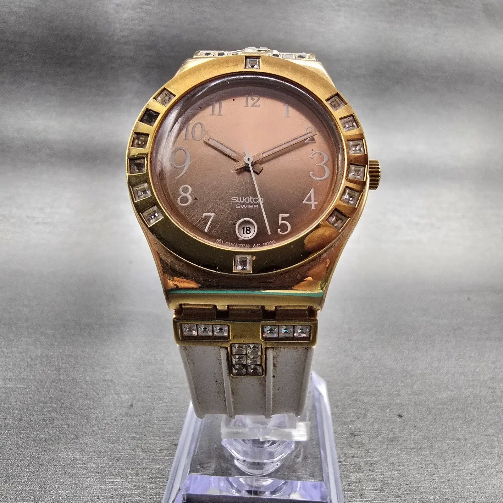 Swatch Irony Fancy Me Watch Women 33mm Gold Dial Rose Gold Date READ!!! New Batt5