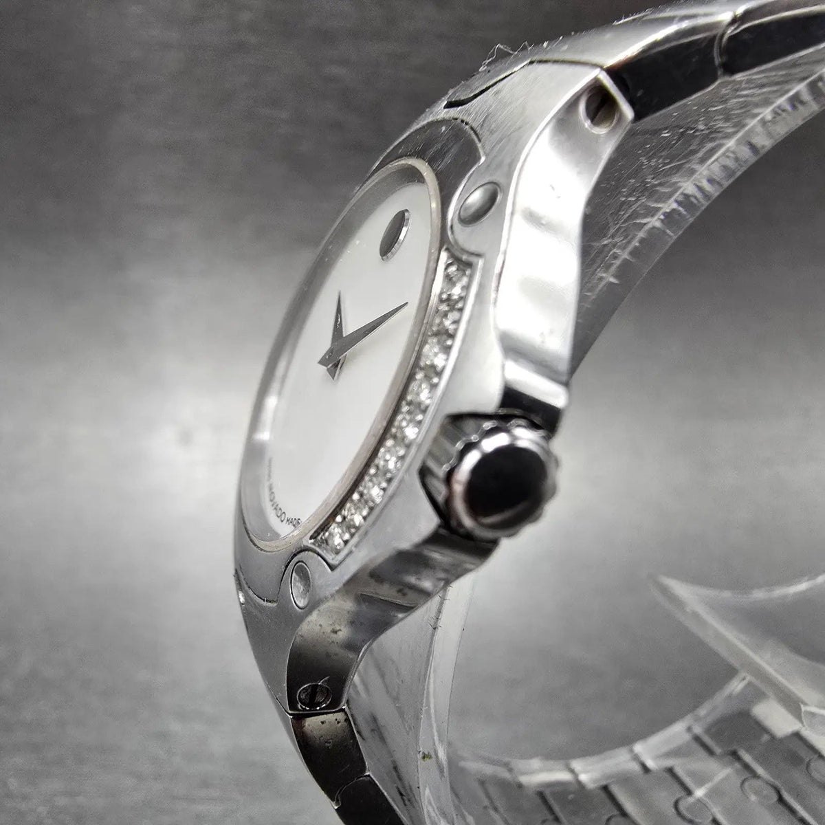 Movado Sports Edition Watch Women 27mm MOP Dial Silver Diamonds New Battery2