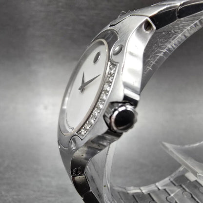 Movado Sports Edition Watch Women 27mm MOP Dial Silver Diamonds New Battery2