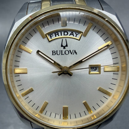 Bulova Watch Men 39mm Silver Dial Two Tone Daydate Round 98C127 New Battery1