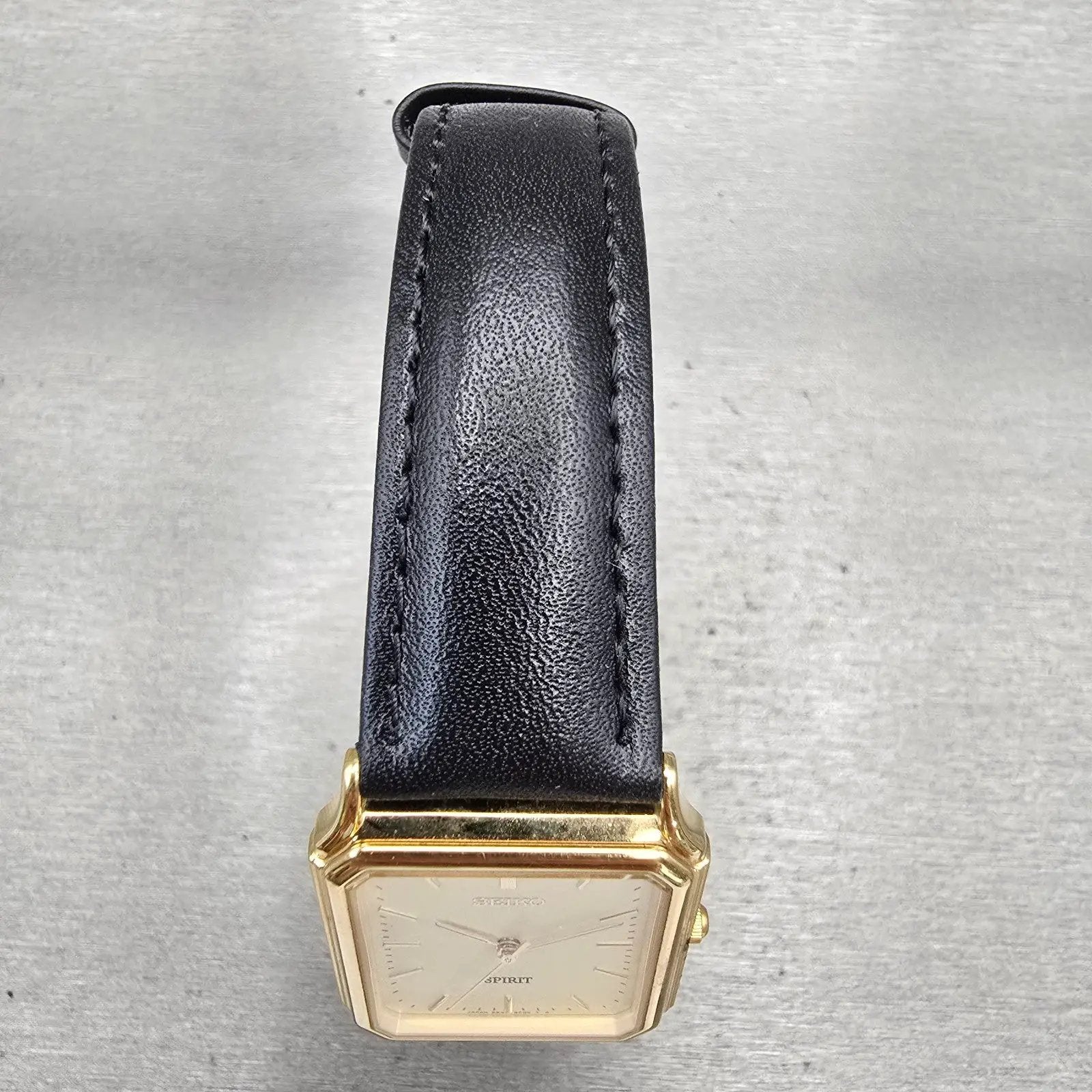 Seiko Spirit Tank Watch Men 26mm Champagne Dial Gold Rectangle 5E31-5B60 New Bat4