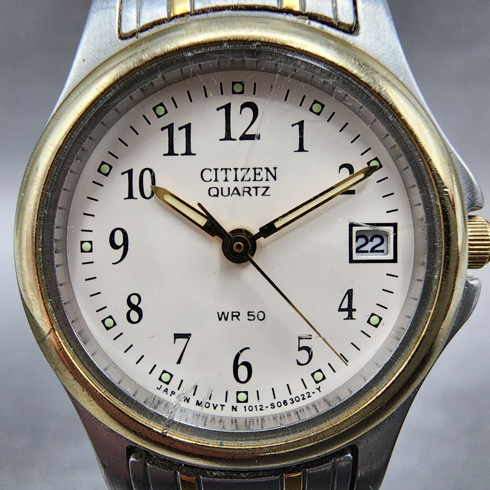 Citizen Watch Women 24mm Cream Dial Two Tone Date Round 1012S038376 New Battery1