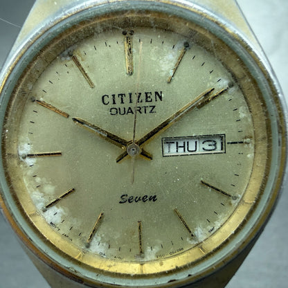 Citizen Seven Watch Men 36mm Champagne Dial Gold Tone Daydate READ!! 2100-9411101