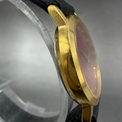Seiko Watch Women 26mm Red Dial Gold Tone Round 1N00-0A29 New Battery Leather 563