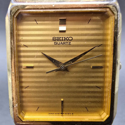 Seiko Tank Watch Men 26mm Champagne Dial Gold 5Y31-5000 Rectangle New Battery1