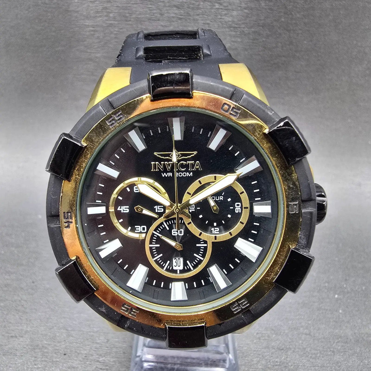 Invicta Aviator Chronograph Watch Men 50mm Black Dial Gold Tone Date New Battery0