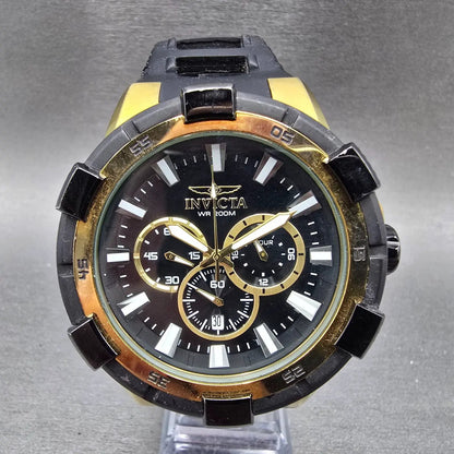 Invicta Aviator Chronograph Watch Men 50mm Black Dial Gold Tone Date New Battery0