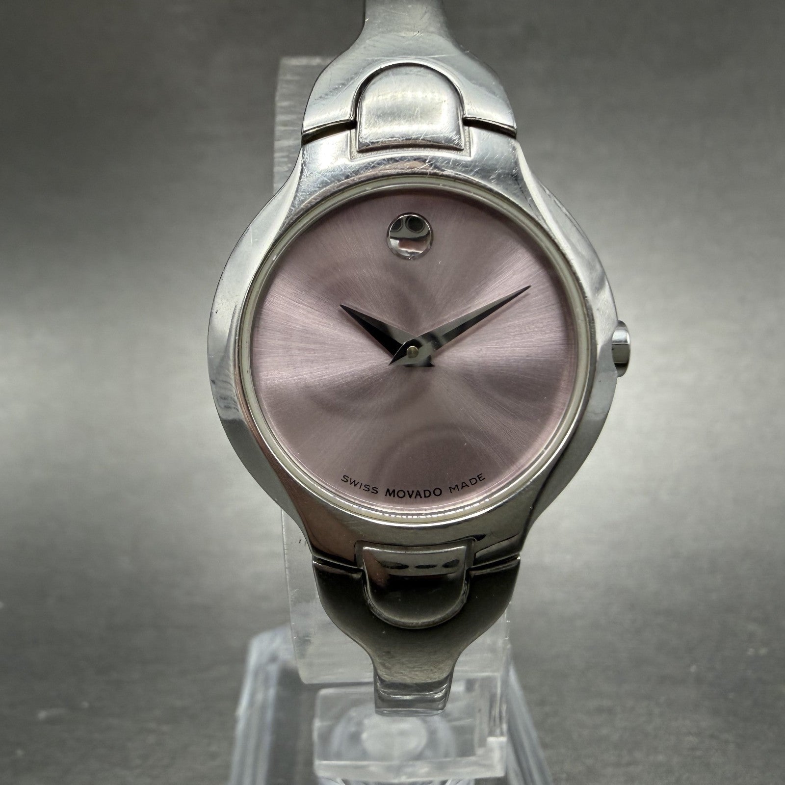 Movado Kara Watch Women 24m Pink Dial Steel Round 84-A1-1846 New Battery ABCD0