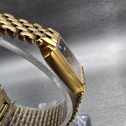 Bulova Tank Watch Women 17mm Black Dial Gold Tone Rectangle 97P46 New Battery3