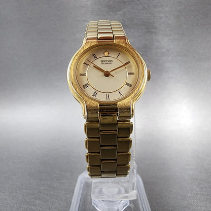 Seiko Watch Women 24mm Cream Dial Gold Tone Round 4N010261 New Battery VTG5
