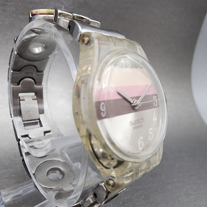 Swatch Metallic Dune Watch Women 25mm Silver Dial Clear Case Round LK258G NewBat3