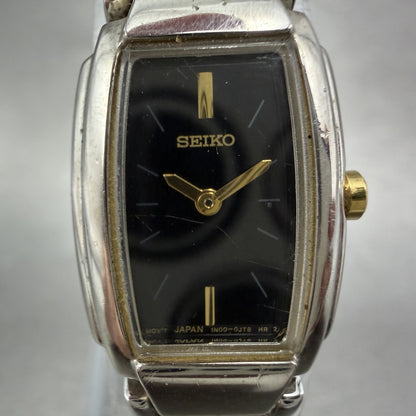 Seiko Watch Women 16mm Black Dial Two Tone Rectangle VTG 1N00-0GA0 New Battery1