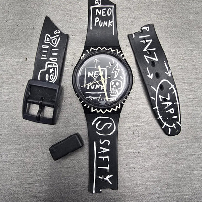 Swatch BAD TRIP Watch Men 33mm Black Dial Black Tone Round GB206 New Battery0