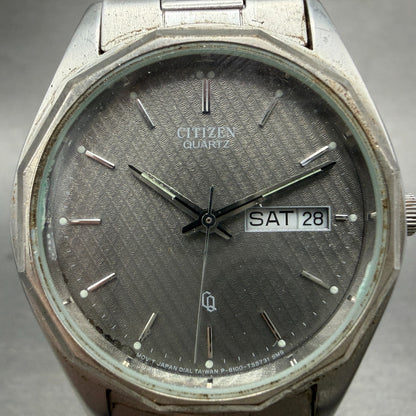 Citizen CQ Watch Men 35mm Gray Dial Silver Tone Daydate 6100-847521 New Battery1