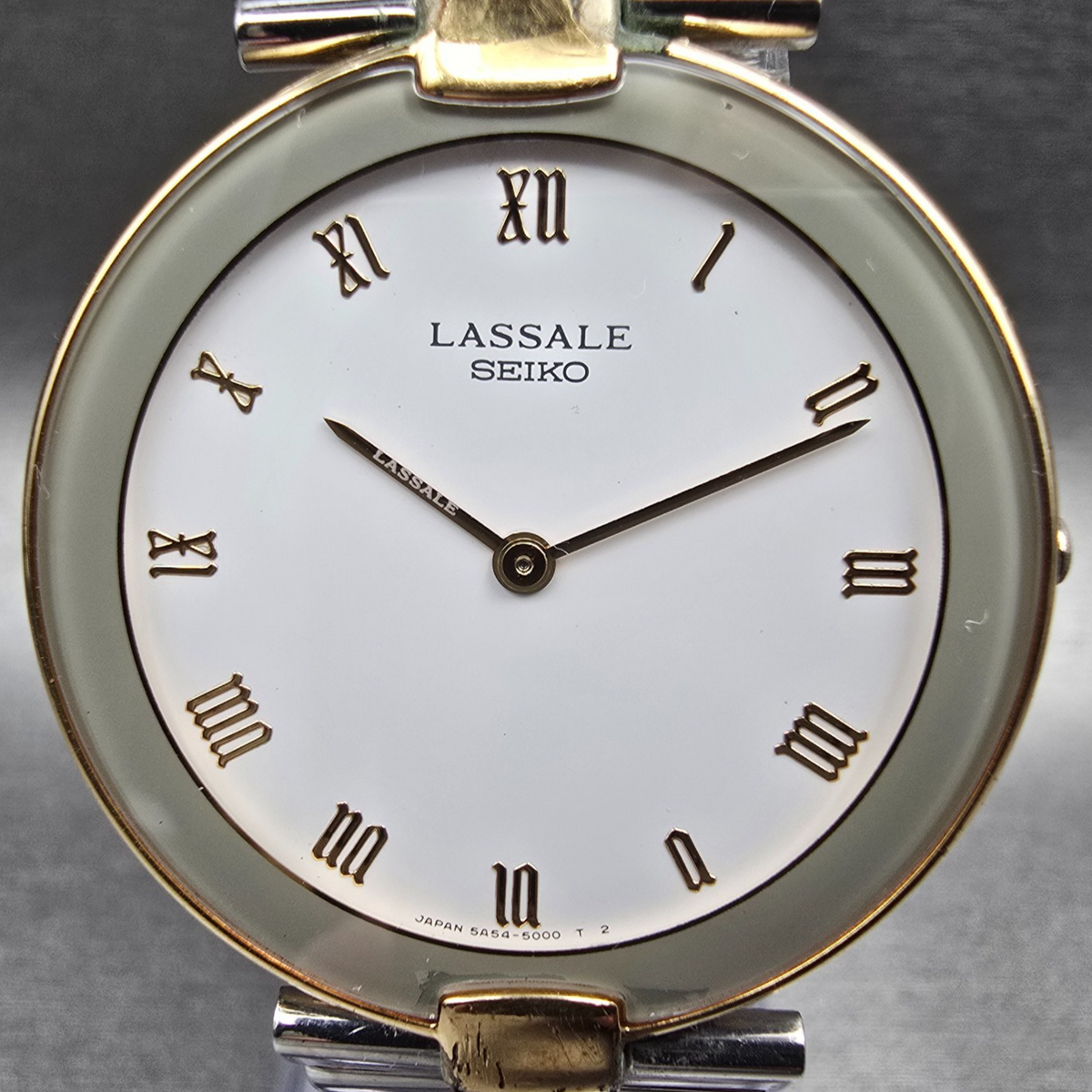 Seiko Lassale Watch Men 33mm White Dial Gold Tone Round 5A54-2000 New Battery1