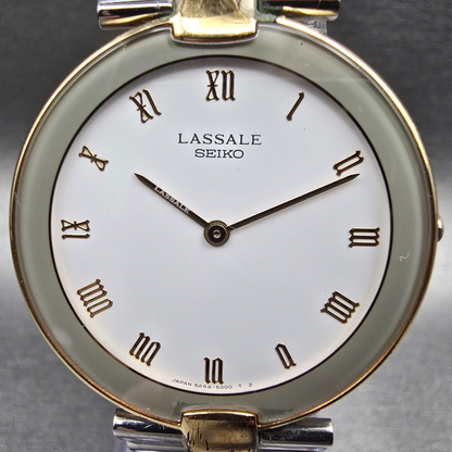 Seiko Lassale Watch Men 33mm White Dial Gold Tone Round 5A54-2000 New Battery1