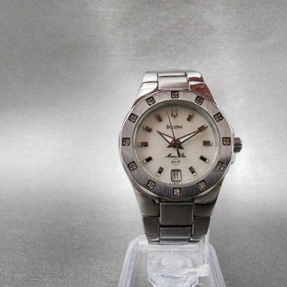 Bulova Marinestar Watch Women 25mm MOP Dial Stainless Steel Date Round New Batt5