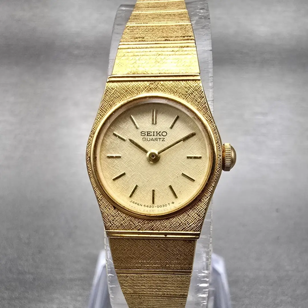 Seiko Watch Women 17mm Champagne Dial Gold Tone Oval 5420-0129 New Battery VTG0