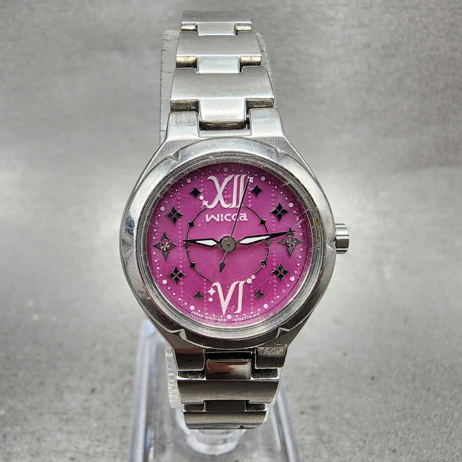 Citizen EcoDrive Wicca Watch Women 24mm Pink Dial Silver Tone Round Runs0