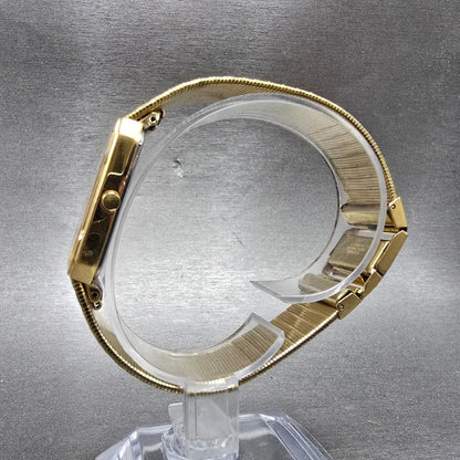 Seiko Tank Watch Men 25mm Silver Dial Gold Tone Rectangle 5Y30-5B49 New Battery6