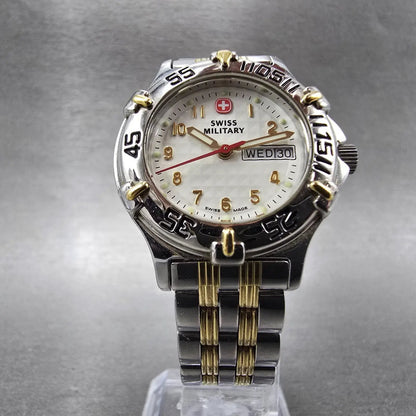 Wenger Swiss Military Watch Women 29mm White Dial Two Tone Daydate Round NewBatL5