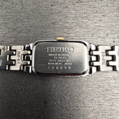 Seiko Tank Watch Women 13mm MOP Dial Silver Tone Rectangle 2E20-0AS0 New Batt10