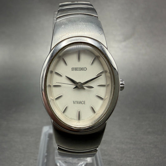 Seiko Vivace Watch Women 22mm White Dial Silver Tone Oval 1N01-5G50 New Battery0