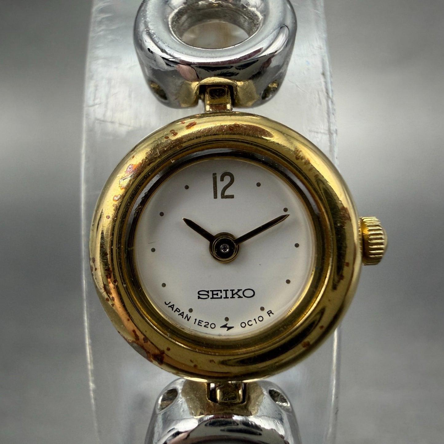 Seiko Watch Women 14mm White Dial Two Tone Round 1E20-0C20 New Battery Vintage1