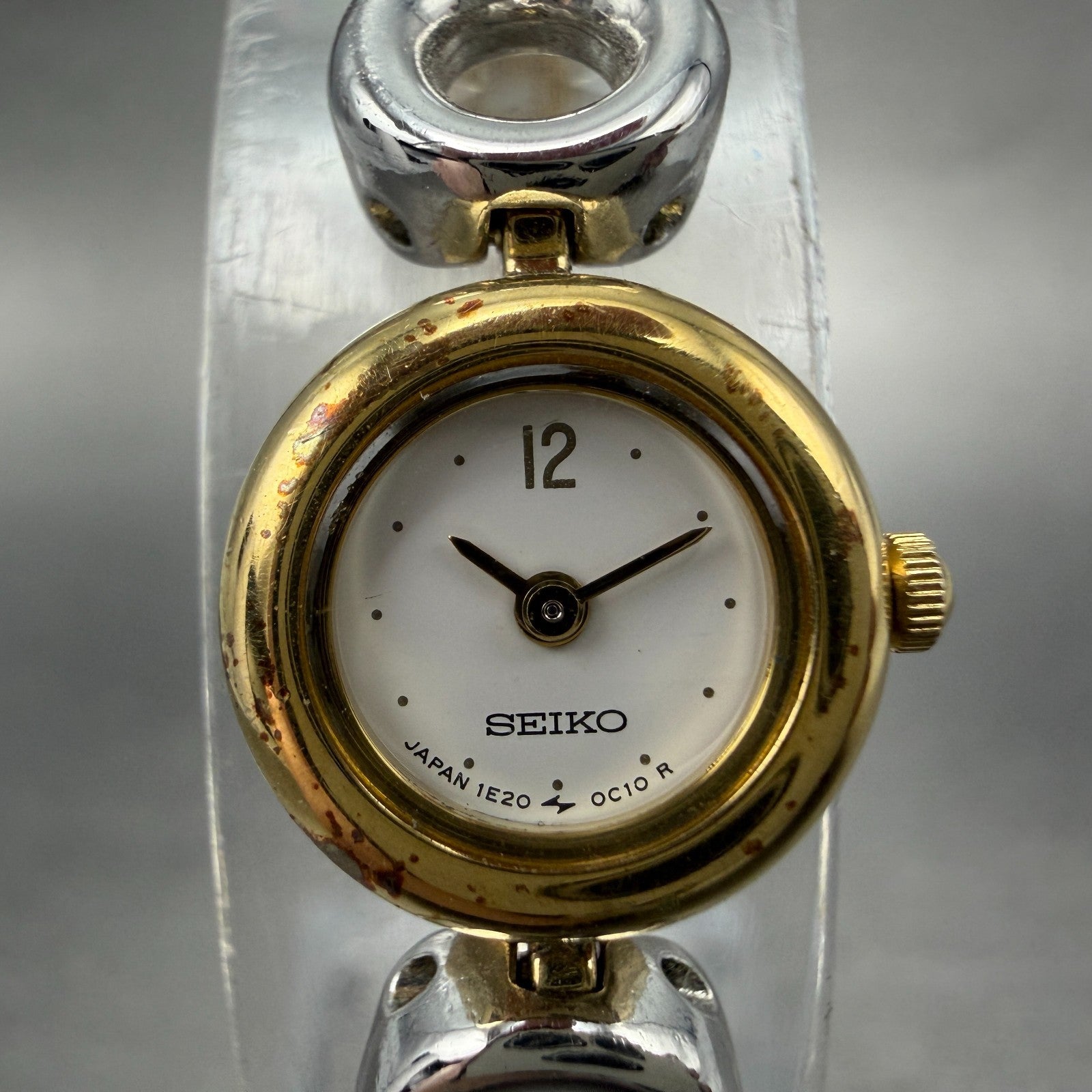 Seiko Watch Women 14mm White Dial Two Tone Round 1E20-0C20 New Battery Vintage1