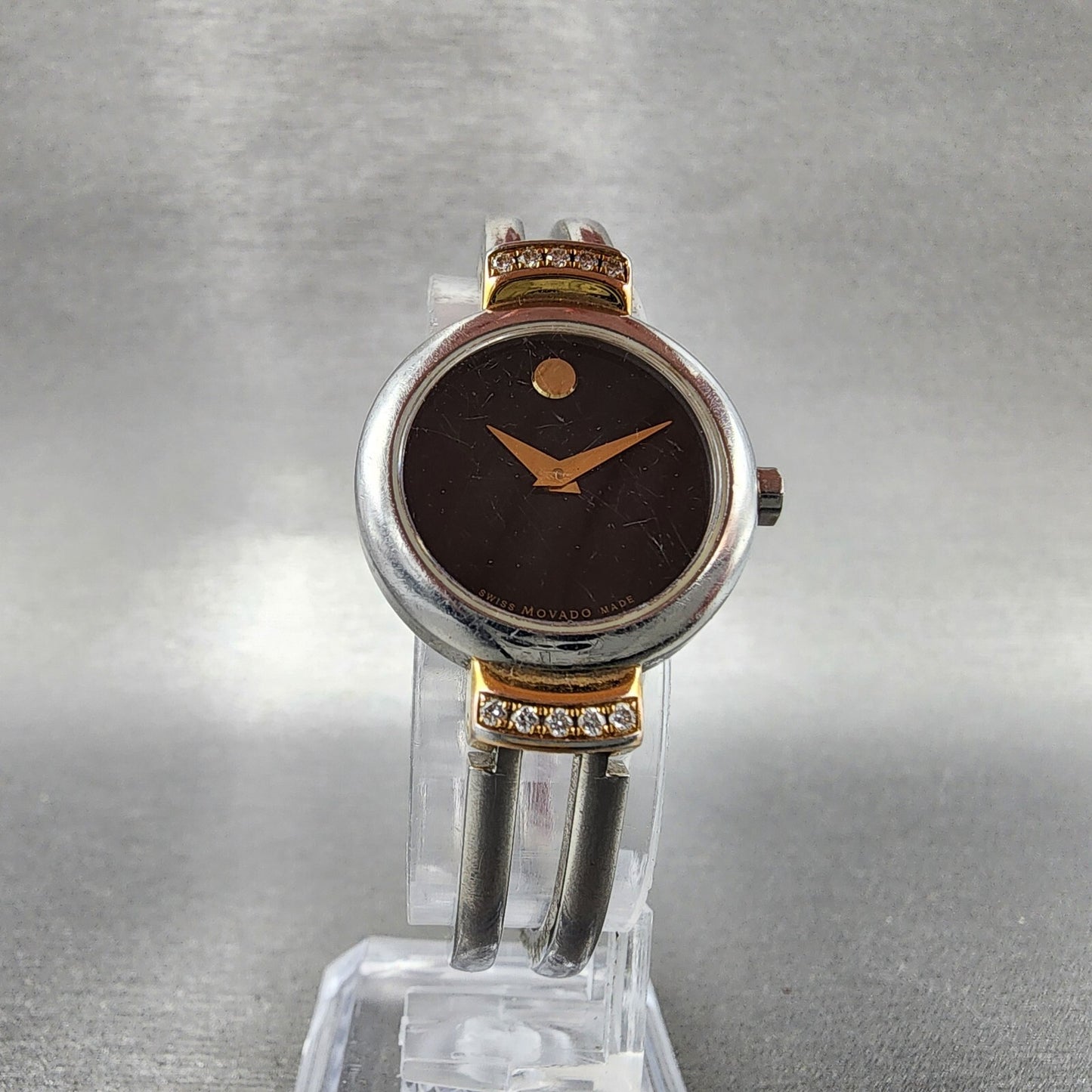 Movado Harmony Watch Women 23mm Black Dial Two Tone Diamond Bezel New Battery5