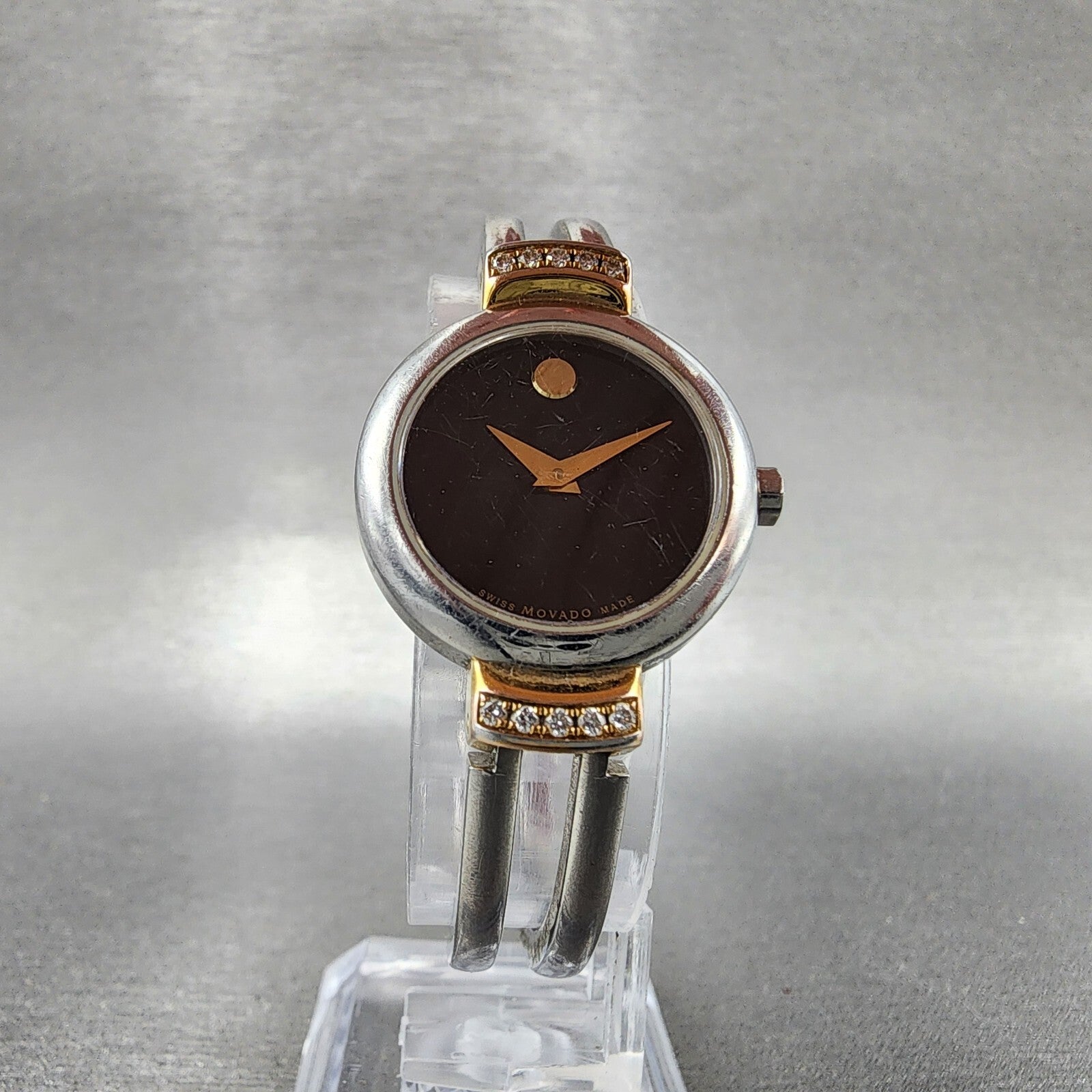 Movado Harmony Watch Women 23mm Black Dial Two Tone Diamond Bezel New Battery5