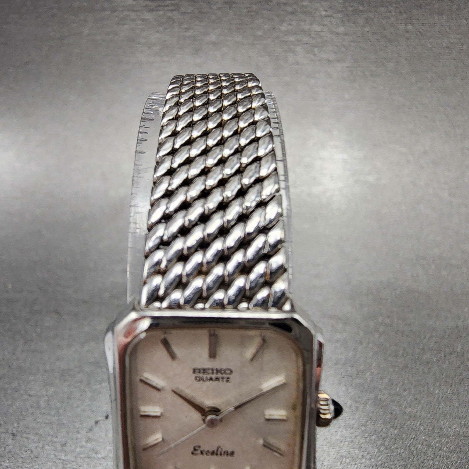 Seiko Exceline Tank Watch Women 18mm Silver Dial Silver Tone Rectangle New Batt4