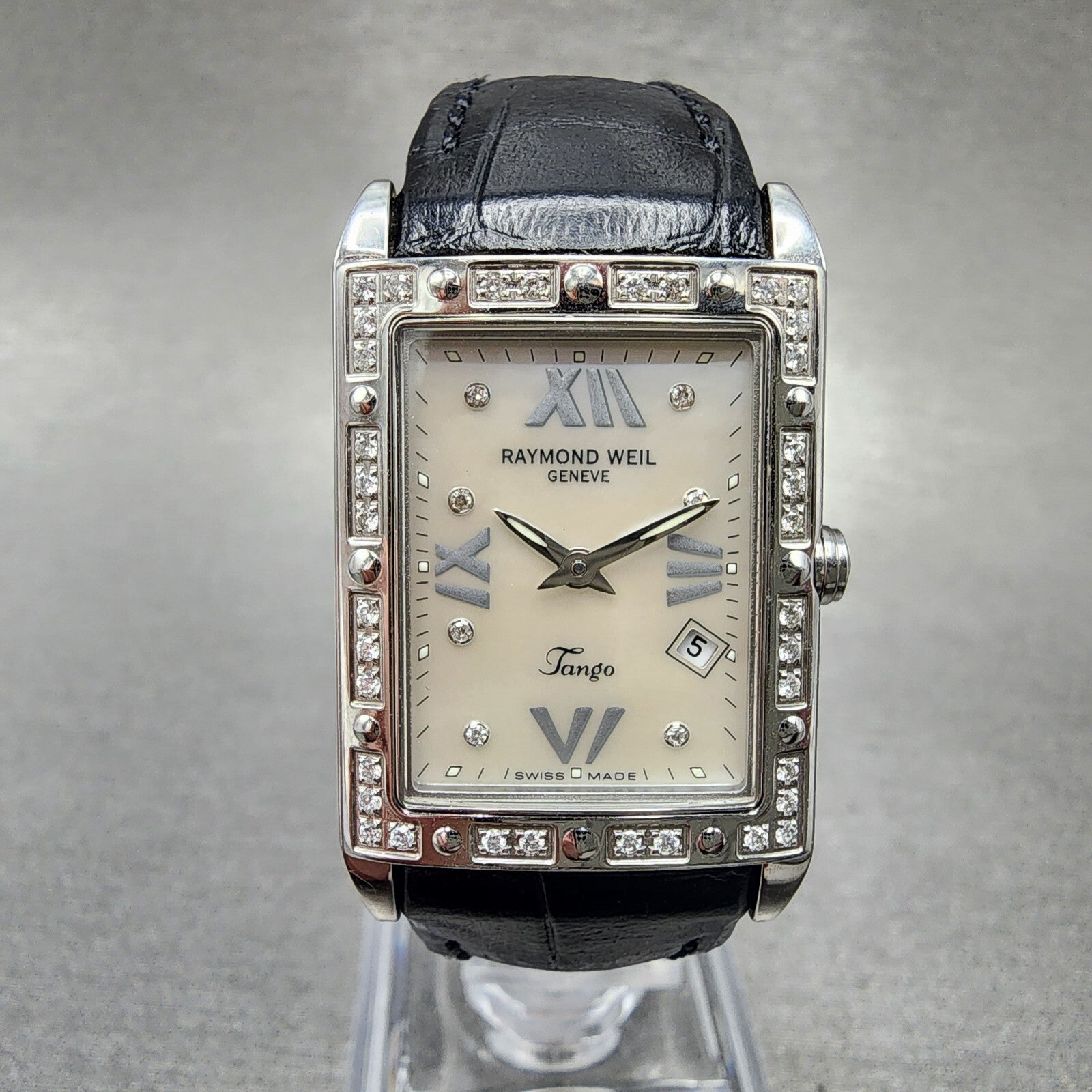 Raymond Weil Tango Tank Watch Women 24mm MOP Dial Steel Diamond New Battery0