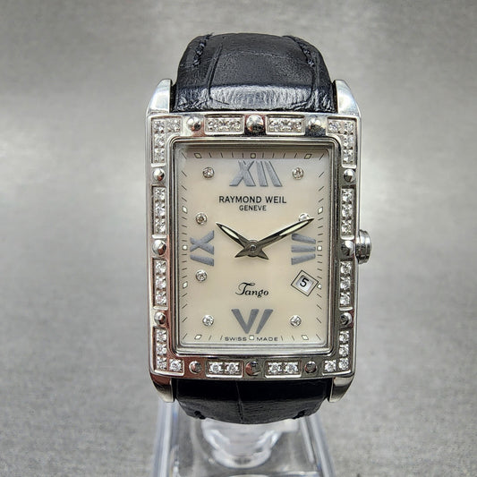 Raymond Weil Tango Tank Watch Women 24mm MOP Dial Steel Diamond New Battery0
