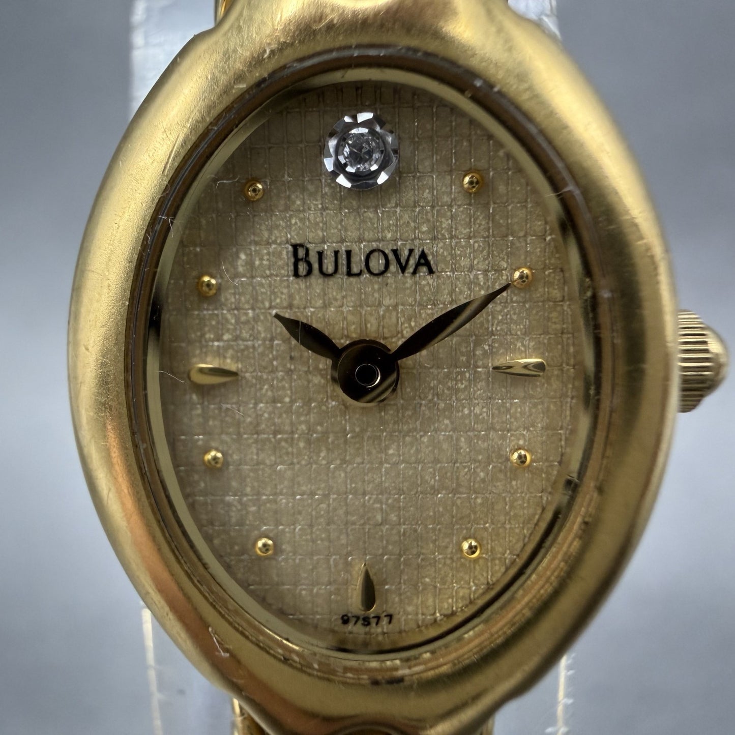 Bulova Watch Women 17mm Gold Dial Gold Tone Oval 97S77 New Battery1