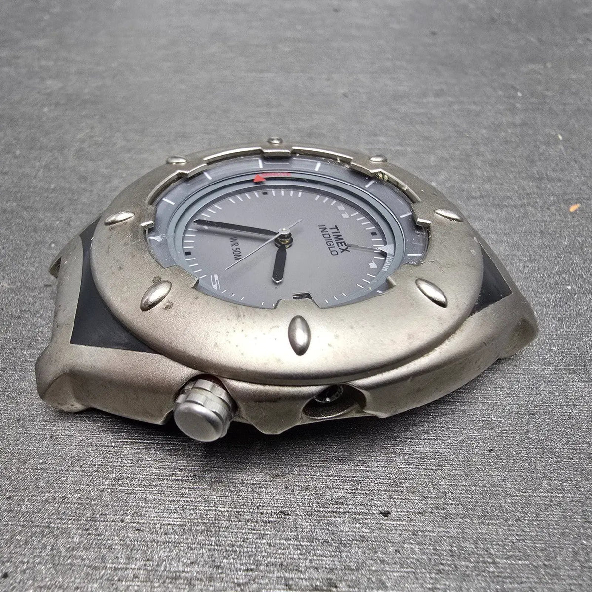 Timex Alarm Watch Men 41mm Gray Dial Silver Tone Date Round Indiglo PARTS4