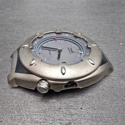 Timex Alarm Watch Men 41mm Gray Dial Silver Tone Date Round Indiglo PARTS4