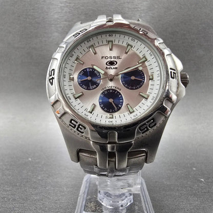 Fossil Blue Watch Men 40mm White Dial Silver Tone Daydate BQ9165 New Battery5